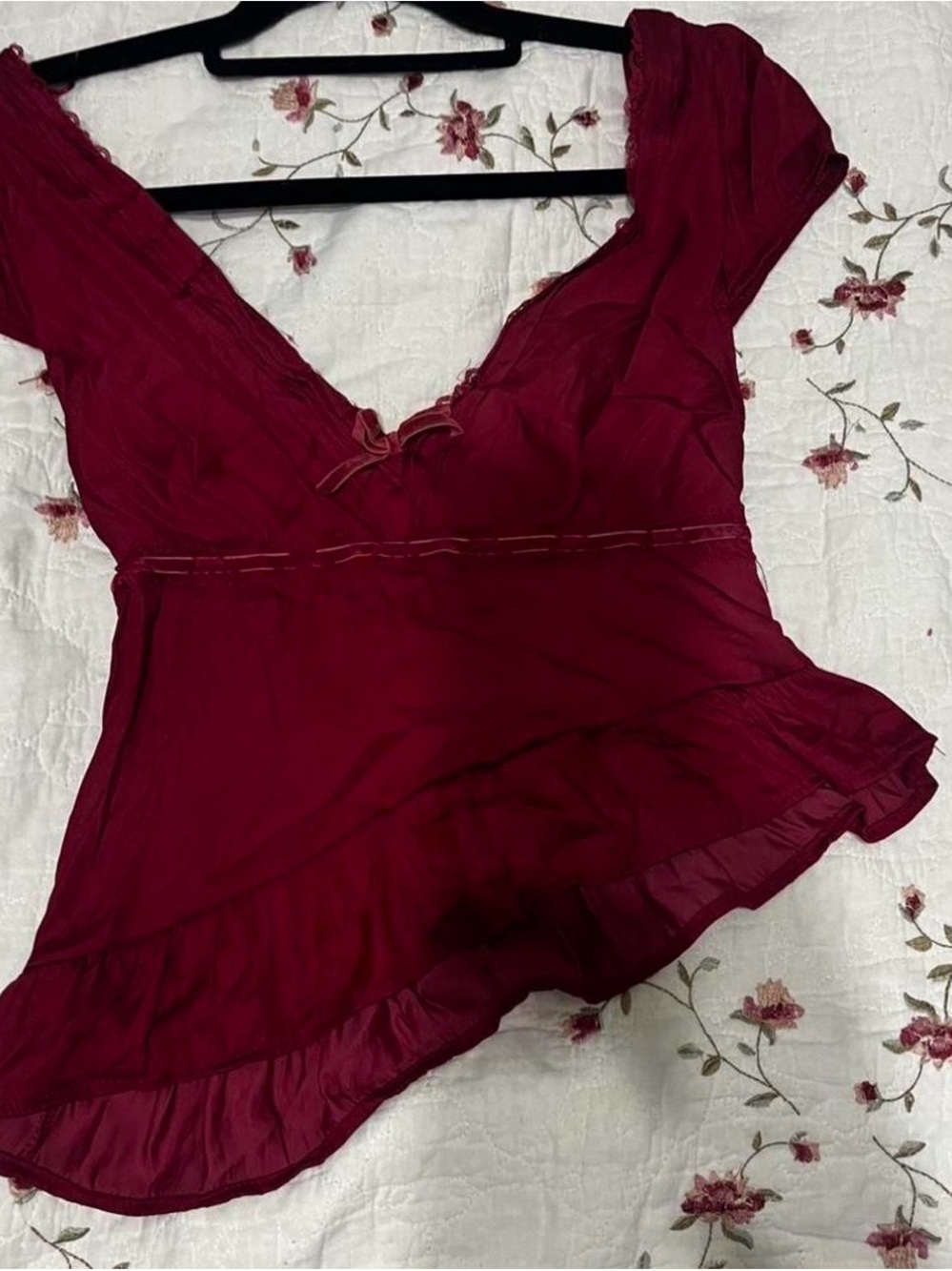 La Hearts Burgundy V-Neck Ruffle Camisole